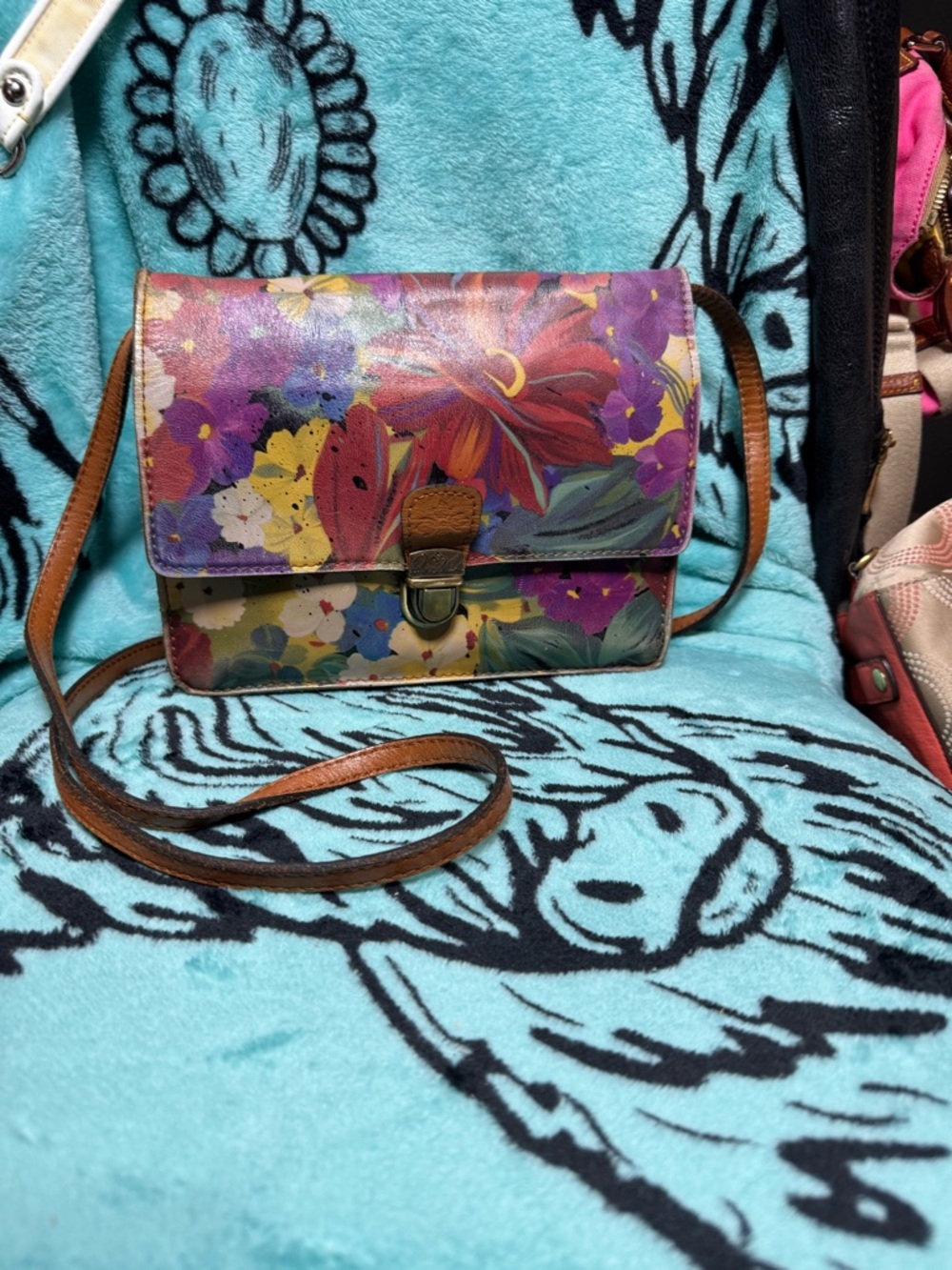 Patricia Nash Multicolor Floral Leather Crossbody with Brown Strap